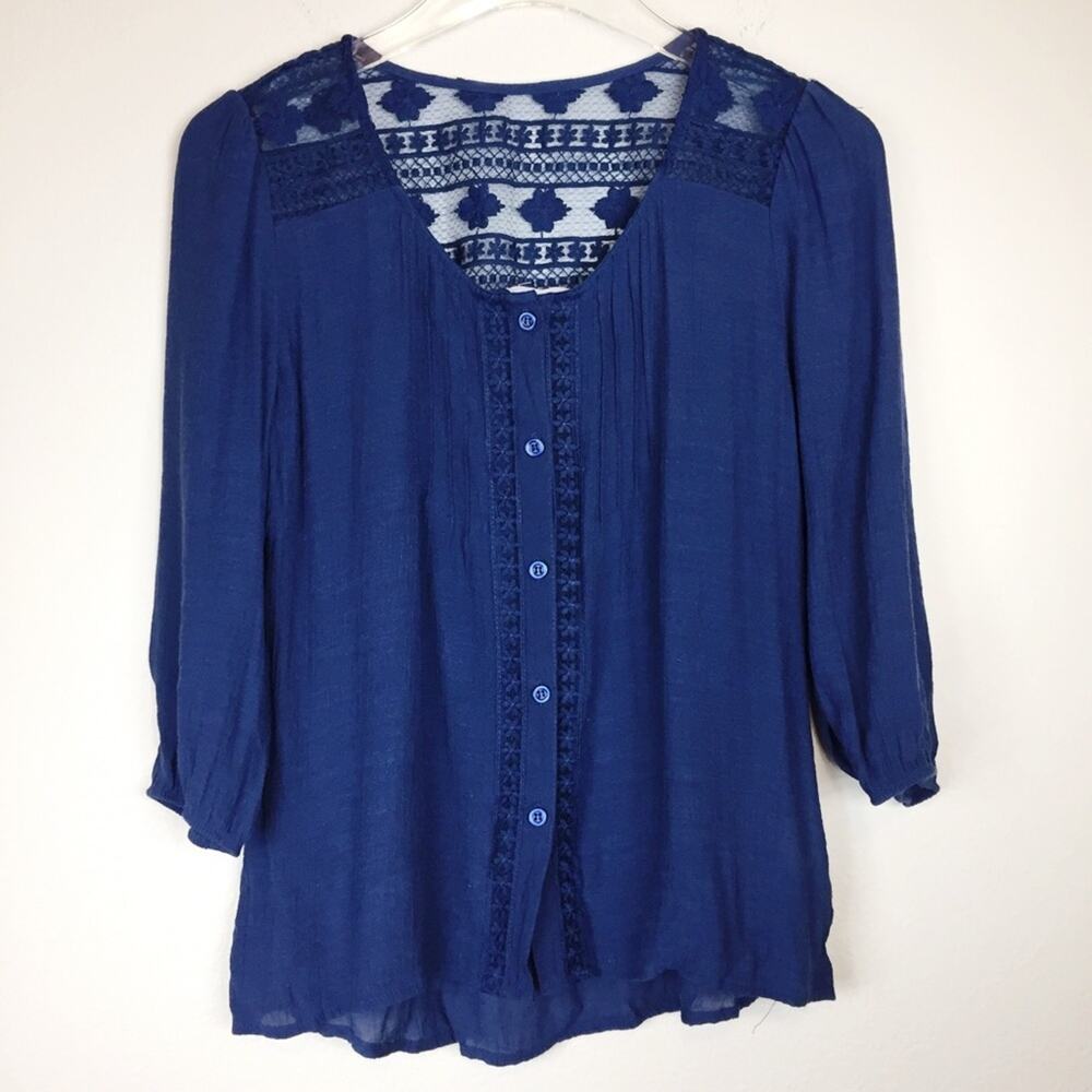Anthropologie Mine | Navy Lace Button Down | S